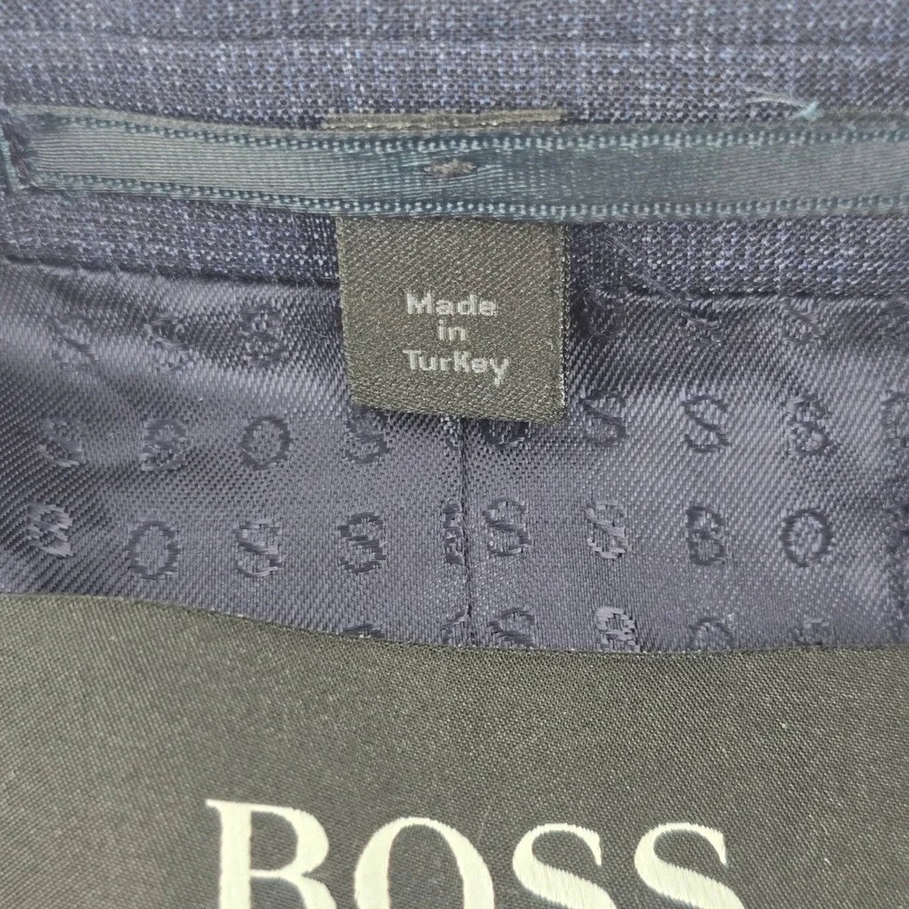BOSS Hugo Boss Blazer Mens 40R Navy Blue Check Slim Fit Italian H-Huge-214